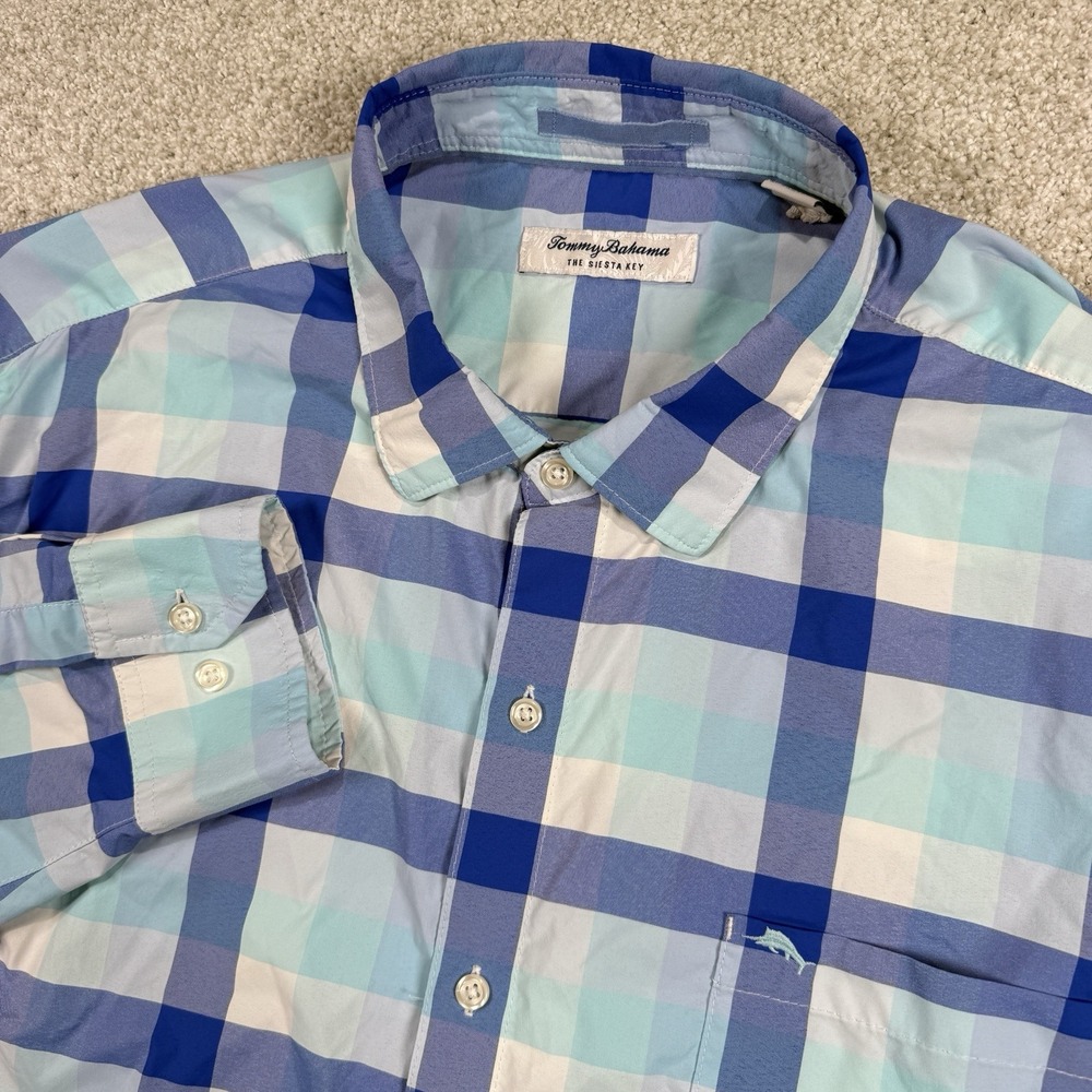Tommy Bahama Blue and White Plaid Casual Button-Down Shirt